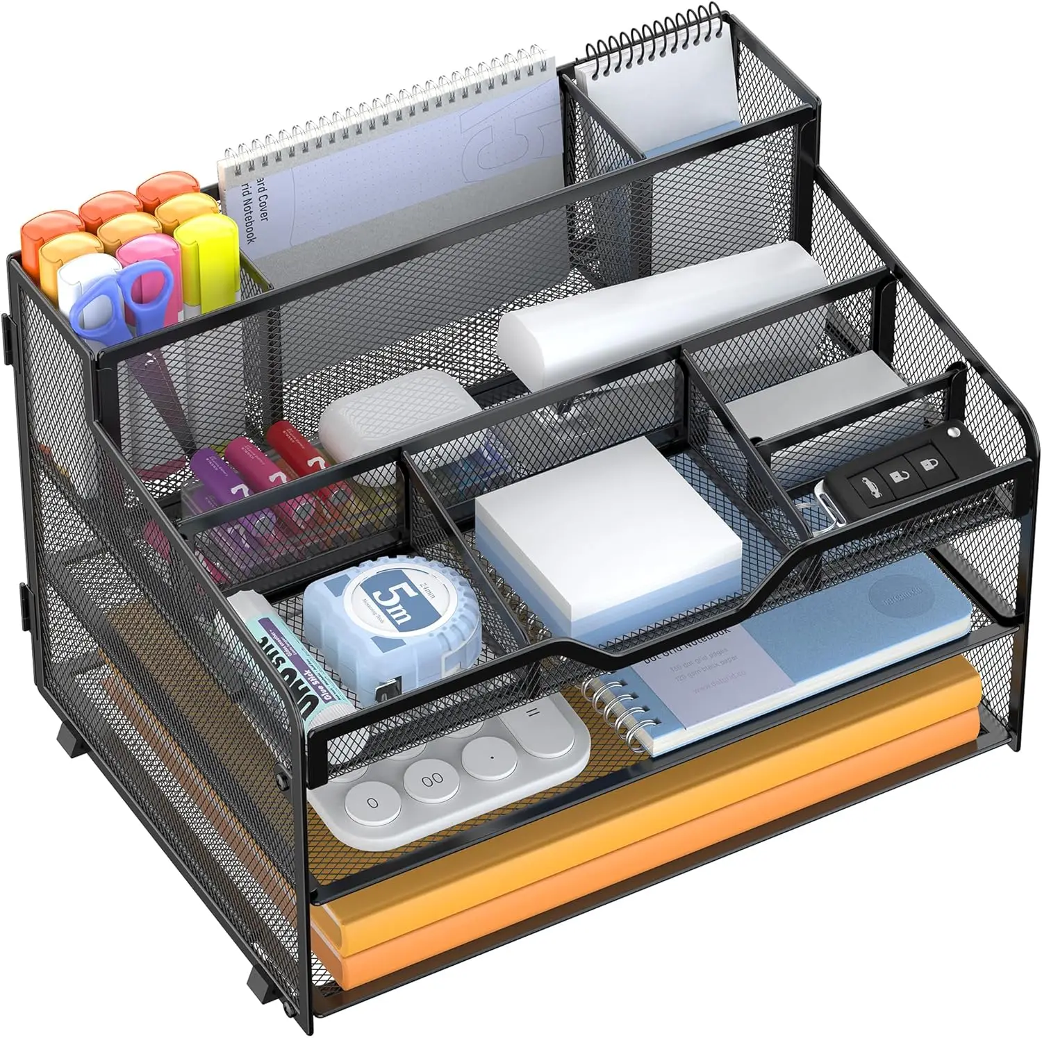 3-Tier Mesh Desk Organizer with 5 Adjustable Compartments, 3 Pen Holders – Black
3-Tier Mesh Desk Organizer with 5 Adjustable Compartments, 3 Pen Holders – Black