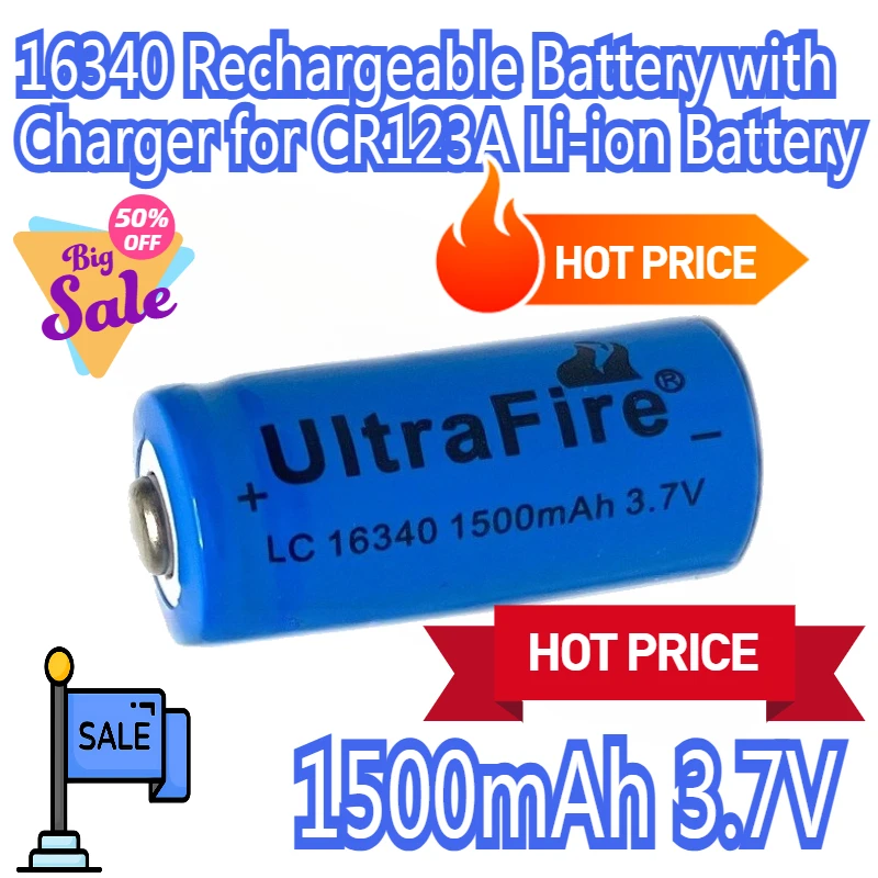 16340 Rechargeable Battery with Charger for CR123A 1500mah 3.7V Li-ion Battery
16340 Rechargeable Battery with Charger for CR123A 1500mah 3.7V Li-ion Battery