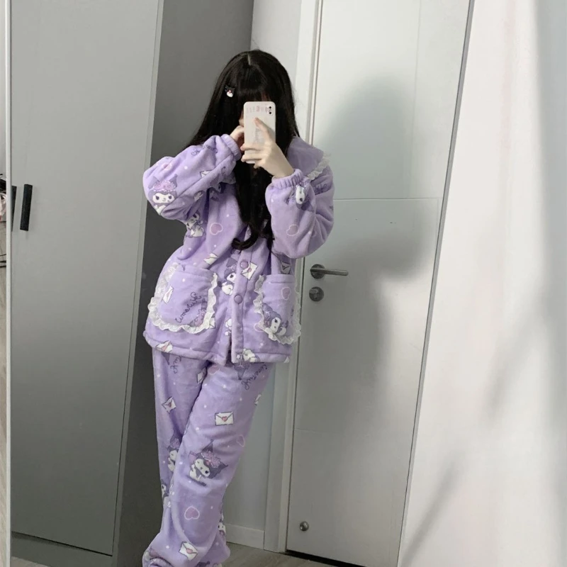 Fashion Soft Purple Kuromi Coral Velvet Ins Fluffy Soft Windproof Warm Cute Girl Pajamas Student Loose Comfortable Home Wear Set
Fashion Soft Purple Kuromi Coral Velvet Ins Fluffy Soft Windproof Warm Cute Girl Pajamas Student Loose Comfortable Home Wear Set