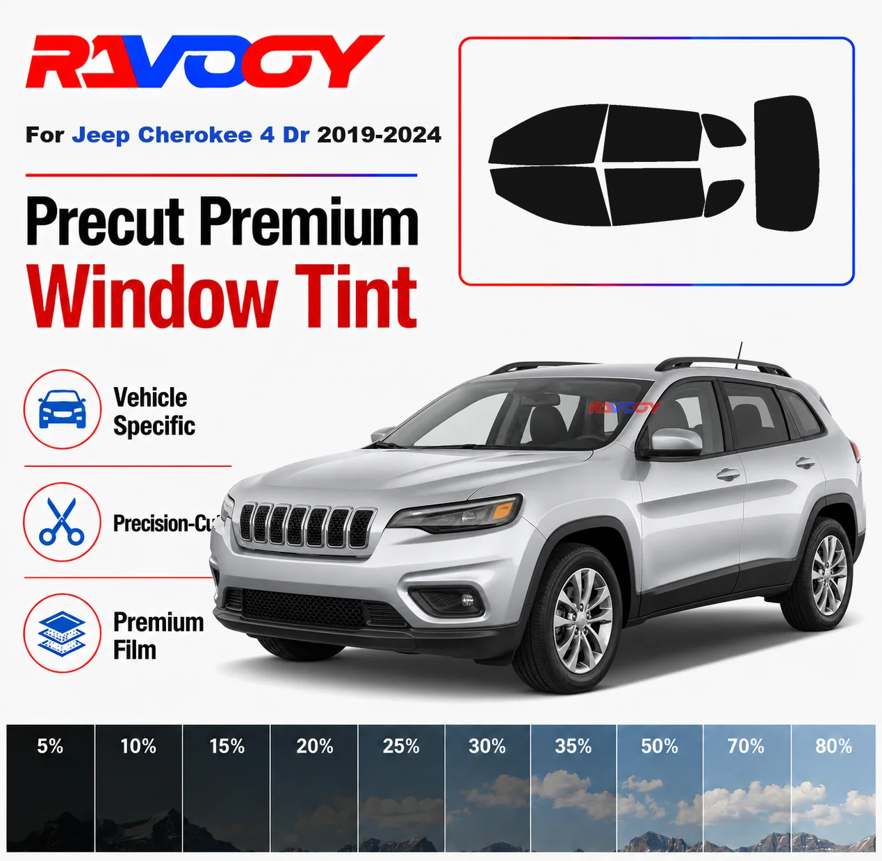 Premium Precut Window Tint Kit Front Rear Windows Rear Windshield For Jeep Cherokee 4Dr 2019-2024 Complete Set Nano Ceramic Film
Premium Precut Window Tint Kit Front Rear Windows Rear Windshield For Jeep Cherokee 4Dr 2019-2024 Complete Set Nano Ceramic Film