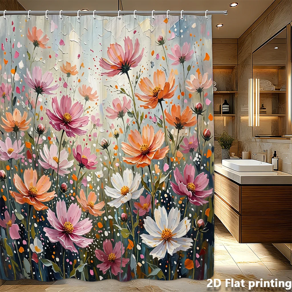 Shower Curtain Impasto Cosmos Flowers Soft Pink Orange White, Textured Oil Paint Effect, Waterproof Polyester, Grommet Top
Shower Curtain Impasto Cosmos Flowers Soft Pink Orange White, Textured Oil Paint Effect, Waterproof Polyester, Grommet Top