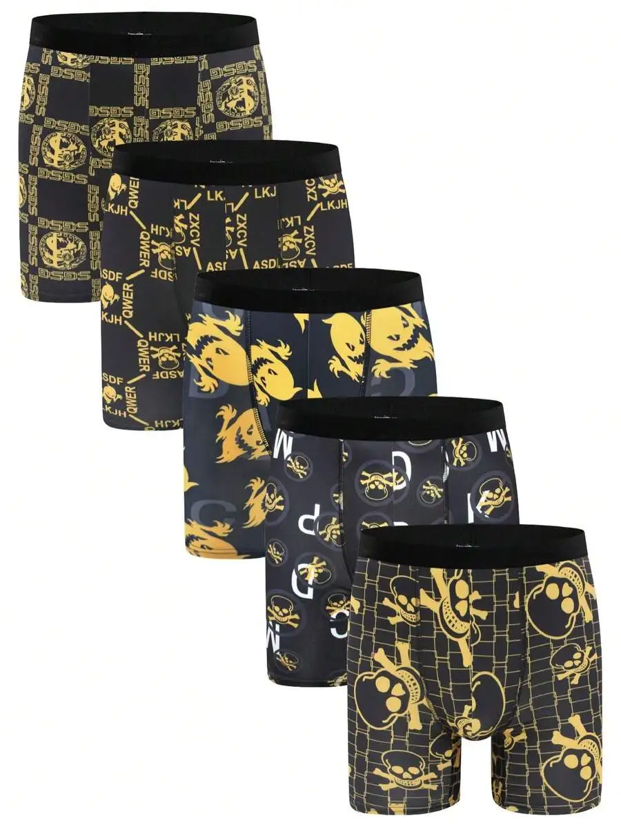 5 Pcs Mens Skull Print Boxer Shorts Black Yellow Pattern
5 Pcs Mens Skull Print Boxer Shorts Black Yellow Pattern