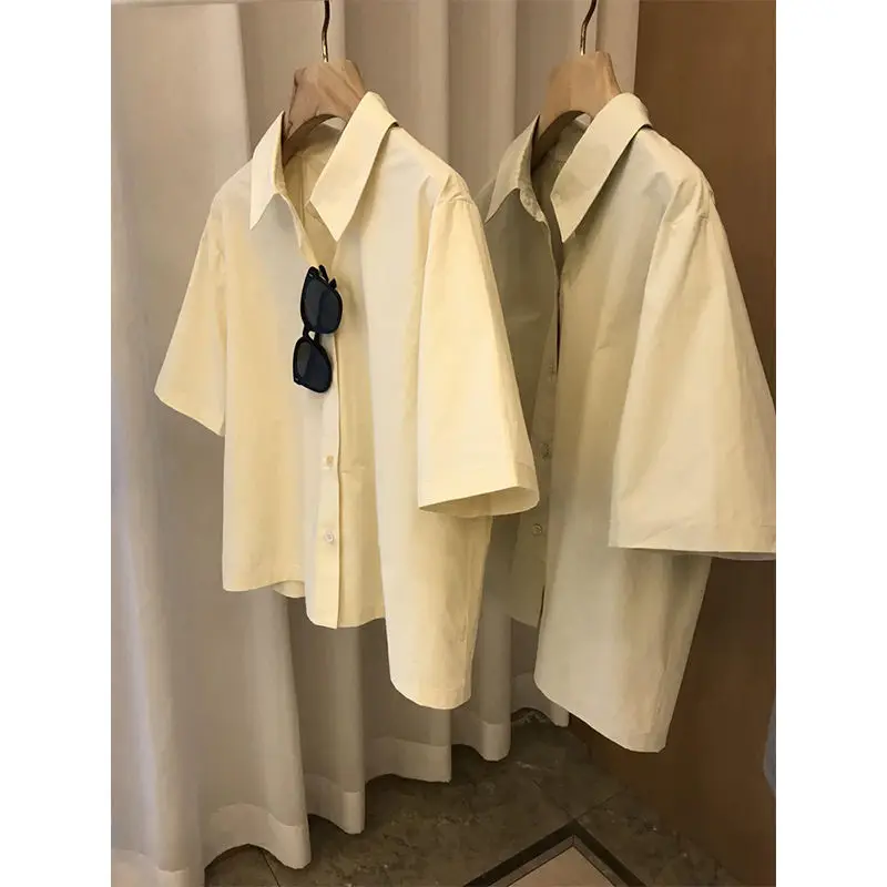 Simple Temperament Solid Color Lapel Back Pleated Short Sleeved Shirt Top Women's Summer Short Shirt
Simple Temperament Solid Color Lapel Back Pleated Short Sleeved Shirt Top Women's Summer Short Shirt