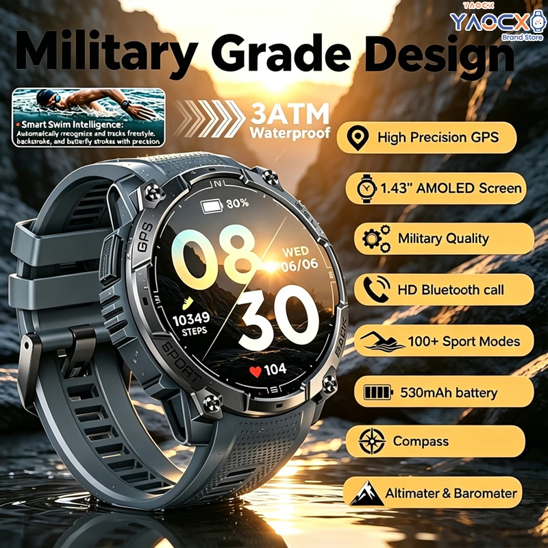 New Military GPS Waterproof Smart Watch 1.43" HD AMOLED 530MAH Large Battery HD BT Call Outdoors Sports Fitness Smart Watch Men
New Military GPS Waterproof Smart Watch 1.43" HD AMOLED 530MAH Large Battery HD BT Call Outdoors Sports Fitness Smart Watch Men
