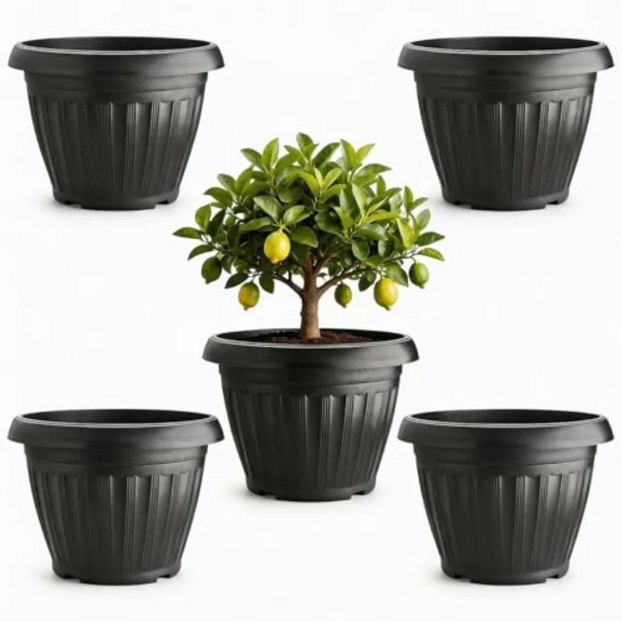 5 Pack 16 Inch Large Plant Pots with Drainage Holes, Heavy Duty Lightweight Plastic, Modern Black Planters for Indoor Outdoor T
5 Pack 16 Inch Large Plant Pots with Drainage Holes, Heavy Duty Lightweight Plastic, Modern Black Planters for Indoor Outdoor T