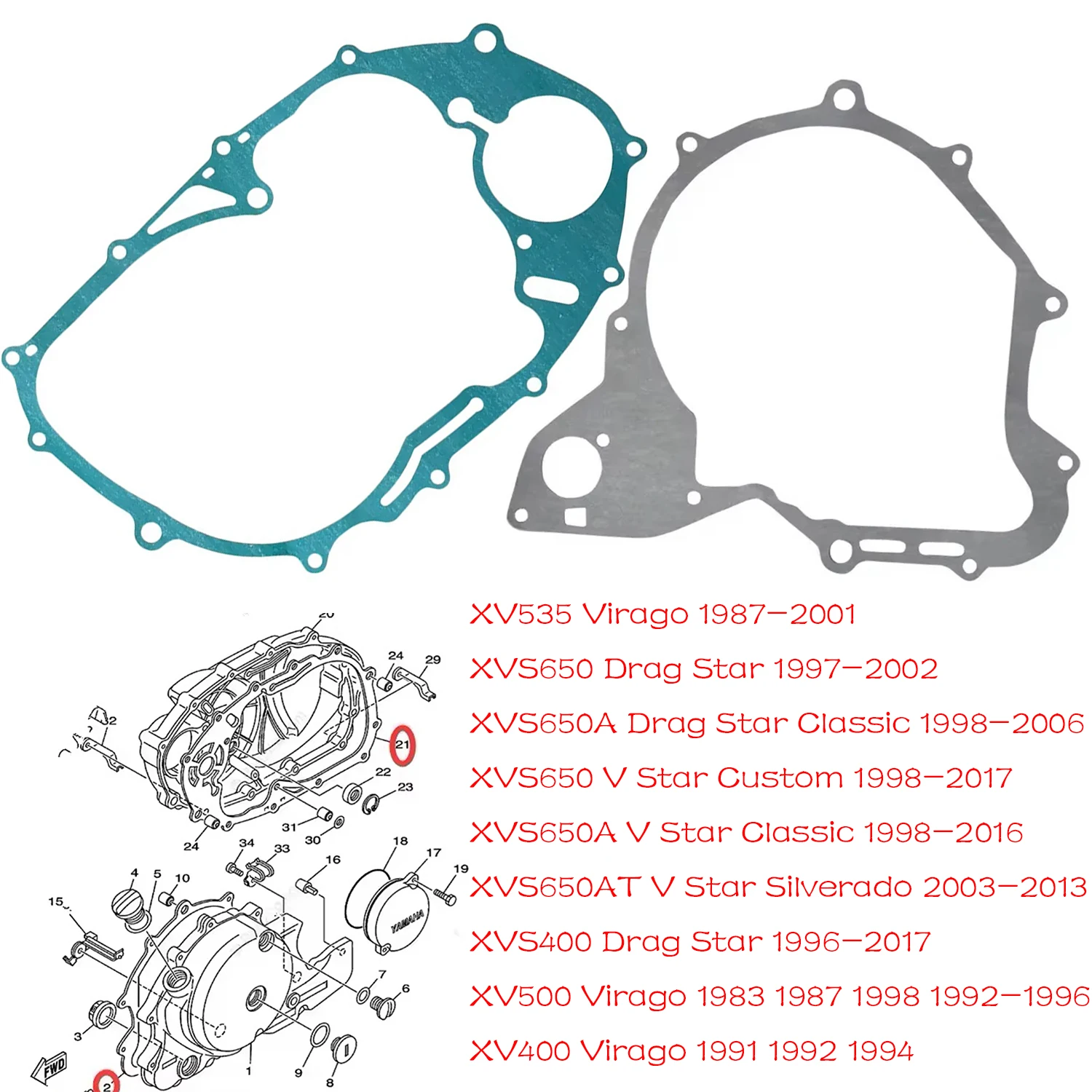 Crankcase Generator Clutch Cover Gasket For Yamaha XVS650 V-Star 650 98-17 Drag Star 650 XVS400 XV500 XV400 XV535 Virago 535
Crankcase Generator Clutch Cover Gasket For Yamaha XVS650 V-Star 650 98-17 Drag Star 650 XVS400 XV500 XV400 XV535 Virago 535