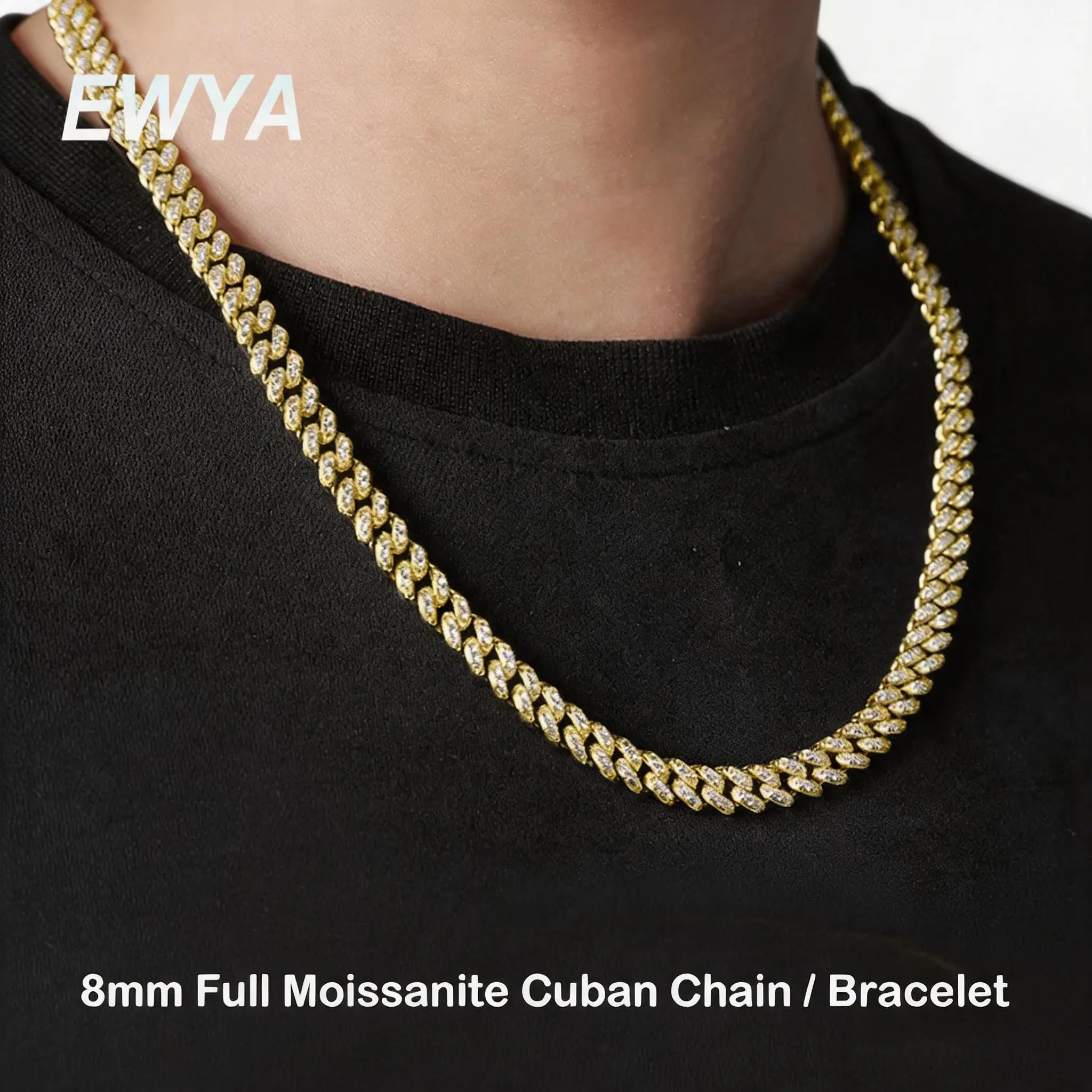 EWYA 8mm Moissanite Cuban Chain Necklace S925 Silver Plated 18K Hip Hop Pass Diamond Test Link for Men Women
EWYA 8mm Moissanite Cuban Chain Necklace S925 Silver Plated 18K Hip Hop Pass Diamond Test Link for Men Women