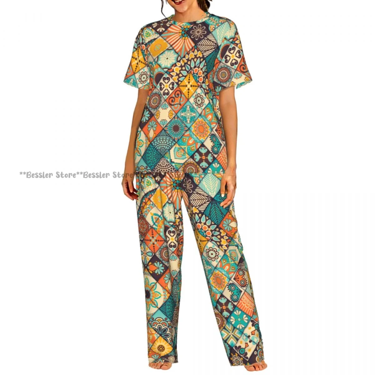 Women's 2-piece set Mandala Mosaic Pattern Pajamas Short sleeved Top and Pants Sleepwear
Women's 2-piece set Mandala Mosaic Pattern Pajamas Short sleeved Top and Pants Sleepwear