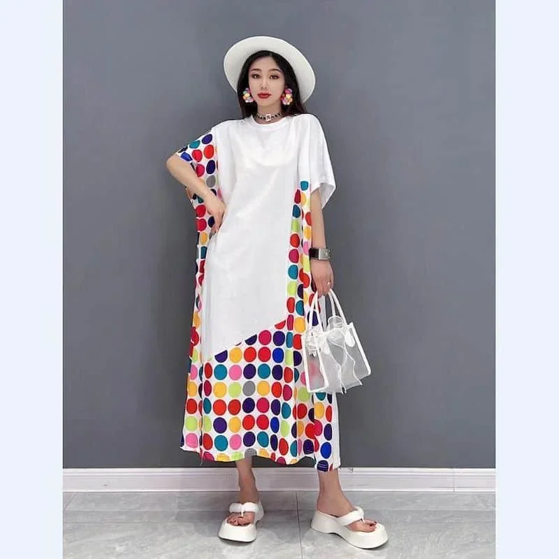 Pop O-neck Dress For Women Harajuku Short Sleeve Casual Dot Printed Loose Artistic Korean Style Oversized Vintage Calf Length Dr
Pop O-neck Dress For Women Harajuku Short Sleeve Casual Dot Printed Loose Artistic Korean Style Oversized Vintage Calf Length Dr