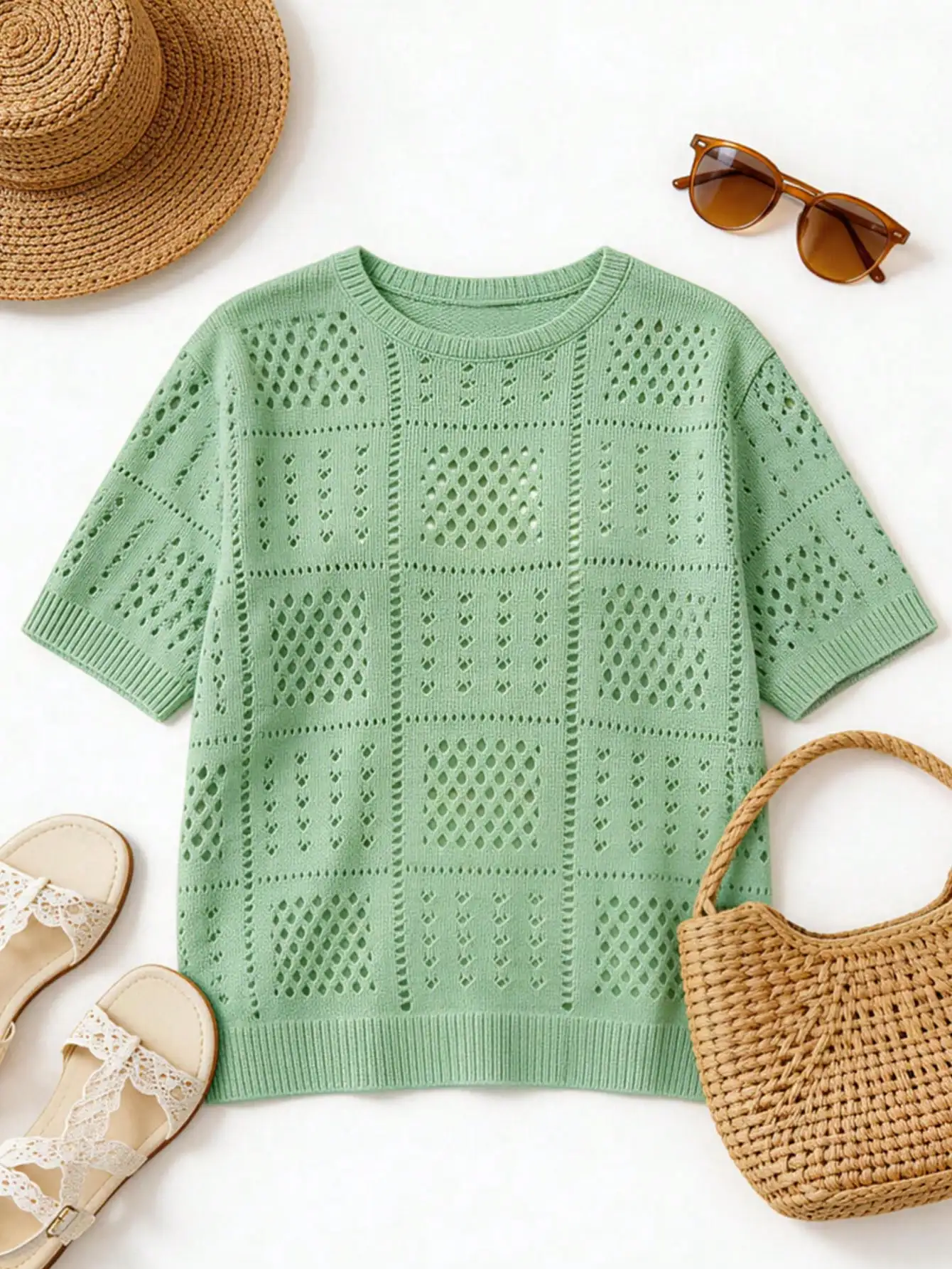 Plus Size Women's Vacation Crew Neck Knit Short Sleeve Pullover, Perfect Choice for Summer Outings
Plus Size Women's Vacation Crew Neck Knit Short Sleeve Pullover, Perfect Choice for Summer Outings