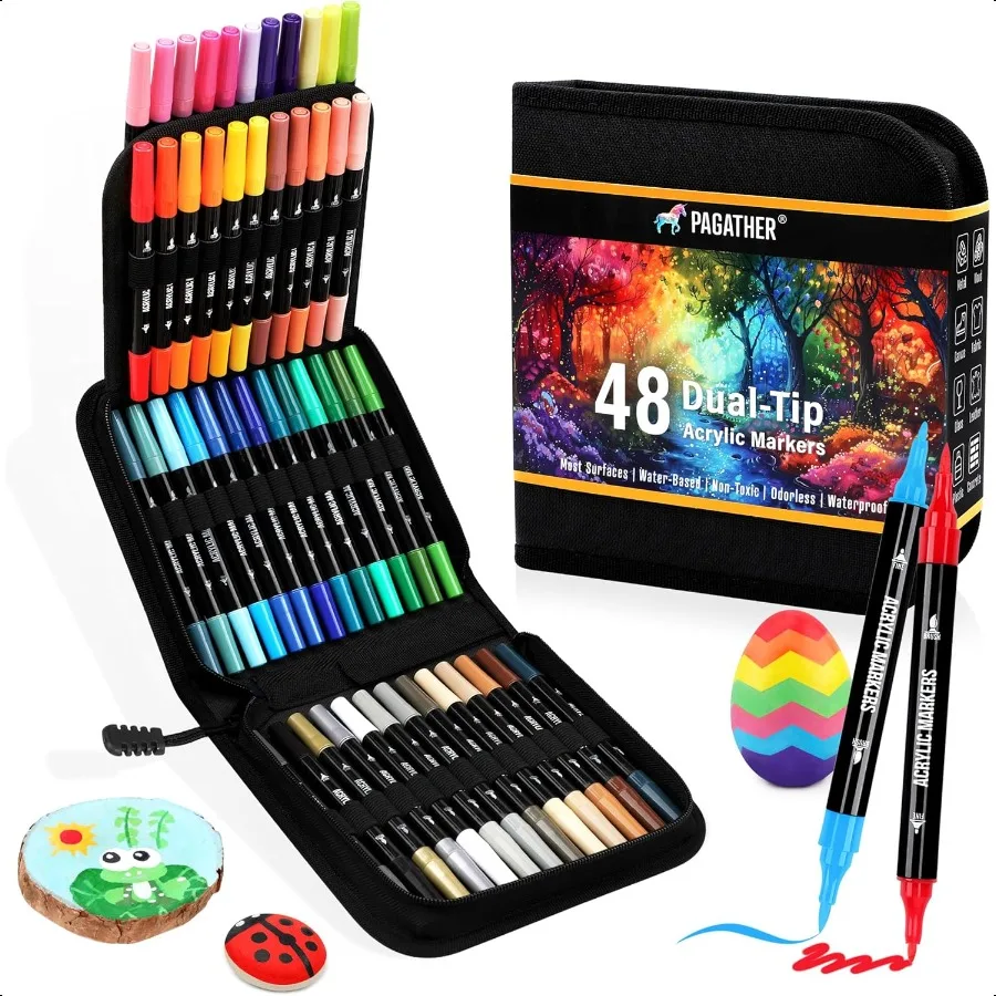48 Colors Acrylic Paint Markers Dual Tip with Fine Tip and Brush Tip Pens for Stone Wood Calligraphy Canvas Ceramic Metal Glass
48 Colors Acrylic Paint Markers Dual Tip with Fine Tip and Brush Tip Pens for Stone Wood Calligraphy Canvas Ceramic Metal Glass