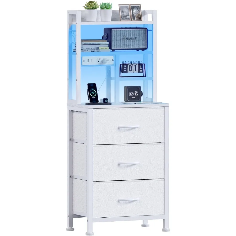 Tall Nightstand with LED Lights and 3 Tier Shelves Night Stand with 3 Fabric Drawers 45.3inch Tall Bedside Tables with USB Port
Tall Nightstand with LED Lights and 3 Tier Shelves Night Stand with 3 Fabric Drawers 45.3inch Tall Bedside Tables with USB Port