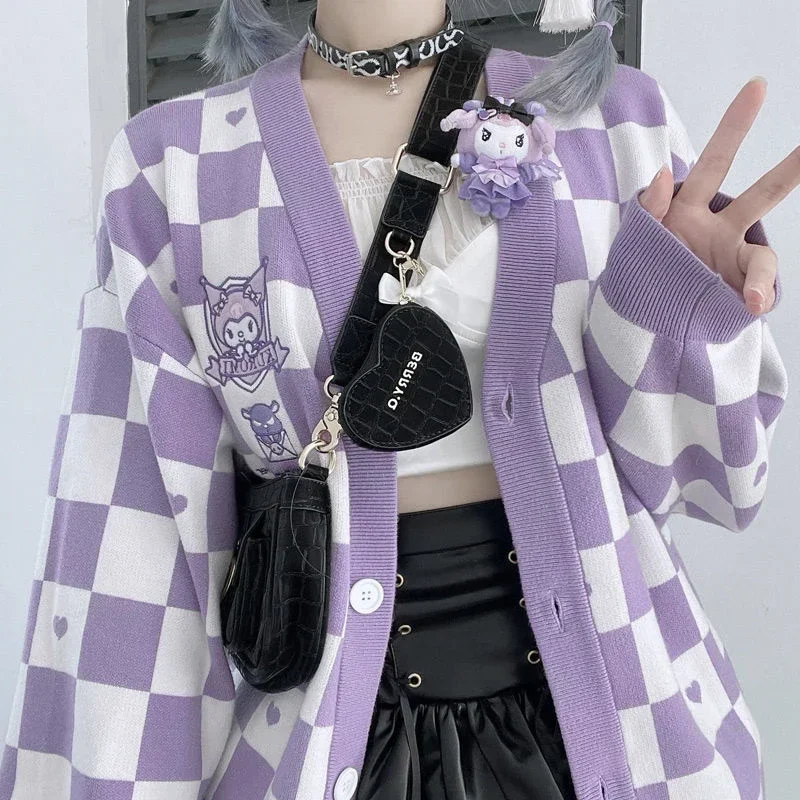 Kawaii Women's Cardigan Sweater Cute Kuromi My Melody Plaid Top Girl College Style Loose Long-Sleeved Knitted Sweater
Kawaii Women's Cardigan Sweater Cute Kuromi My Melody Plaid Top Girl College Style Loose Long-Sleeved Knitted Sweater