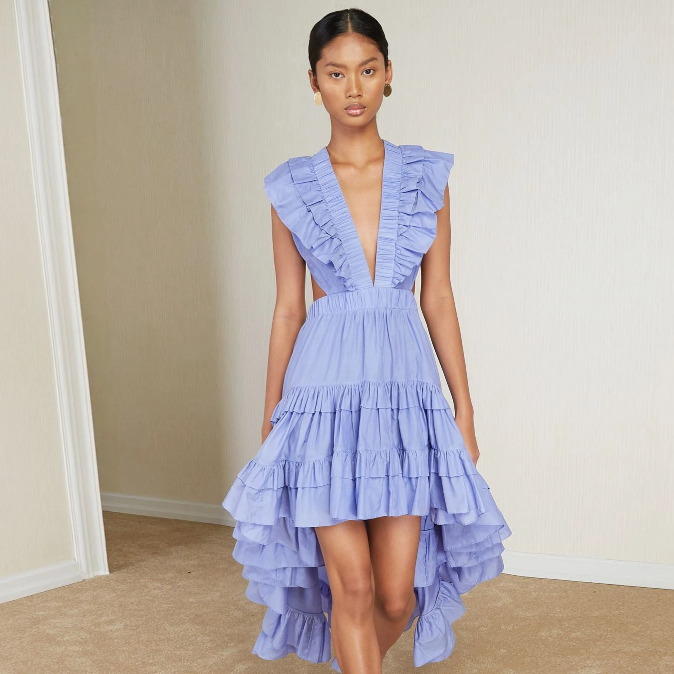 V-neck Prom Dress Open Back Satin Dress Ruffles Dress Layered High Low Dress Plus Size Light Purple Dress Casual Women's Dress
V-neck Prom Dress Open Back Satin Dress Ruffles Dress Layered High Low Dress Plus Size Light Purple Dress Casual Women's Dress