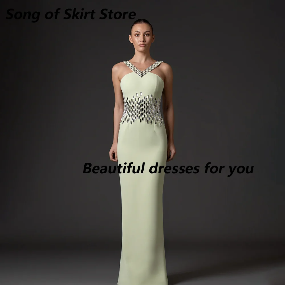 Elegant Crystal Evening Dress Customized V-Neck Sleeveless Straight Floor Length Arabic Party Gown Dubai Prom Dresses
Elegant Crystal Evening Dress Customized V-Neck Sleeveless Straight Floor Length Arabic Party Gown Dubai Prom Dresses