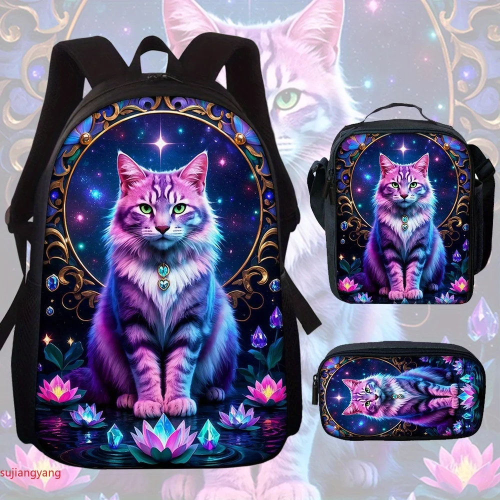 3pcs Cat-Themed Backpack Set with 2D Flat Print, Includes a Backpack, a Shoulder Bag, And a Clutch. Features a
3pcs Cat-Themed Backpack Set with 2D Flat Print, Includes a Backpack, a Shoulder Bag, And a Clutch. Features a