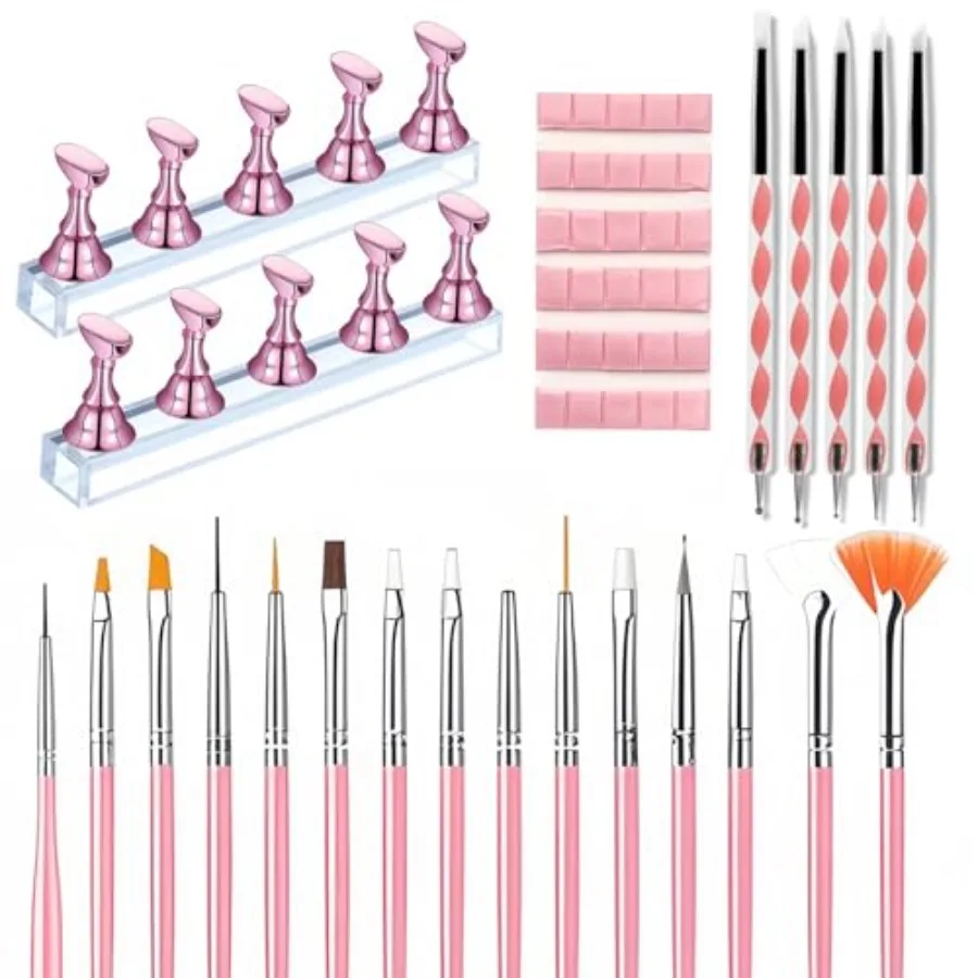 Nail Art Tools Set 15 Nail Art Brushes + 5 Dotting Pens with Nail Stand Holder Professional Nail Design Kit for DIY Manicure an
Nail Art Tools Set 15 Nail Art Brushes + 5 Dotting Pens with Nail Stand Holder Professional Nail Design Kit for DIY Manicure an