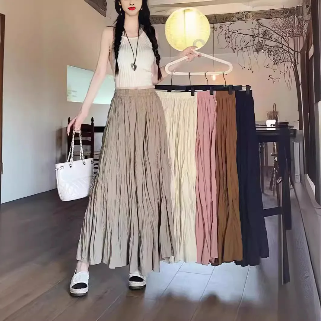 Chiffon wrinkled skirt high waist and thin A-shaped skirt spring and summer new sweet solid color women's long dress long skirt
Chiffon wrinkled skirt high waist and thin A-shaped skirt spring and summer new sweet solid color women's long dress long skirt