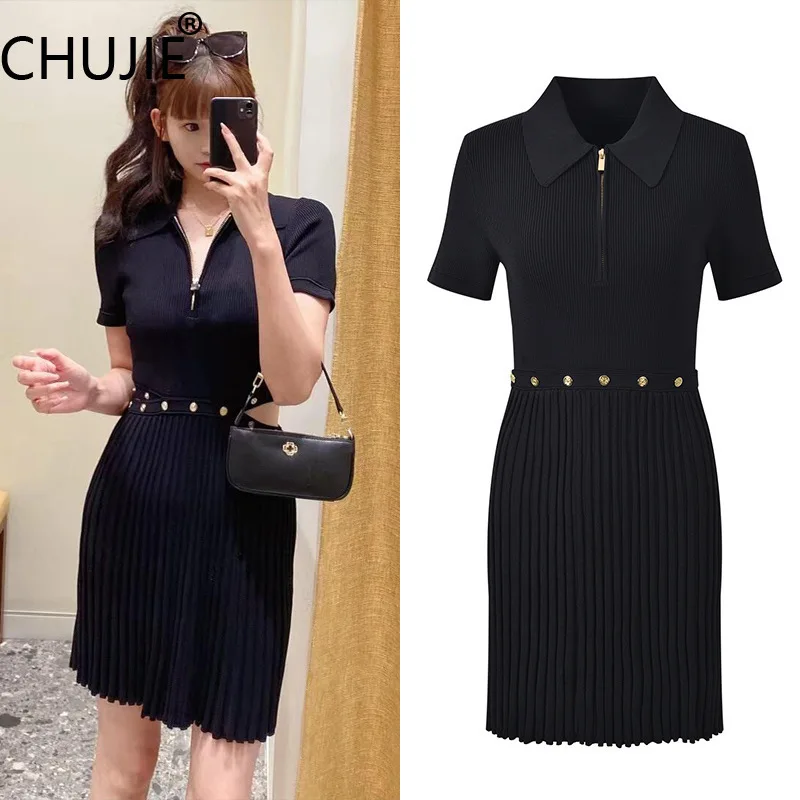 CHUJIE French Commuter Dress Collar & Buckle Waist Slim Fit Pleated Short Sleeve Office Dress SS25
CHUJIE French Commuter Dress Collar & Buckle Waist Slim Fit Pleated Short Sleeve Office Dress SS25