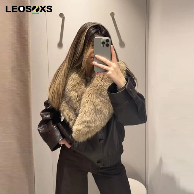 Stylish Fur Patchwork Leather Jacket Women Detachable Collar Double Breasted Waist Closed Coat 2025 Autumn Winter Lady Outwear
Stylish Fur Patchwork Leather Jacket Women Detachable Collar Double Breasted Waist Closed Coat 2025 Autumn Winter Lady Outwear