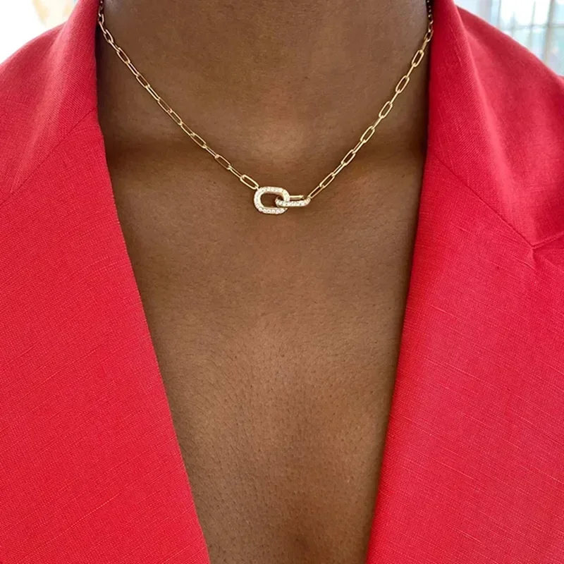 New 100% 925 Sterling Silver Charm Women Jewelry Gold Color Paper Clip Chain Geometric Rectangle Link Chain CZ Simple Necklace
New 100% 925 Sterling Silver Charm Women Jewelry Gold Color Paper Clip Chain Geometric Rectangle Link Chain CZ Simple Necklace