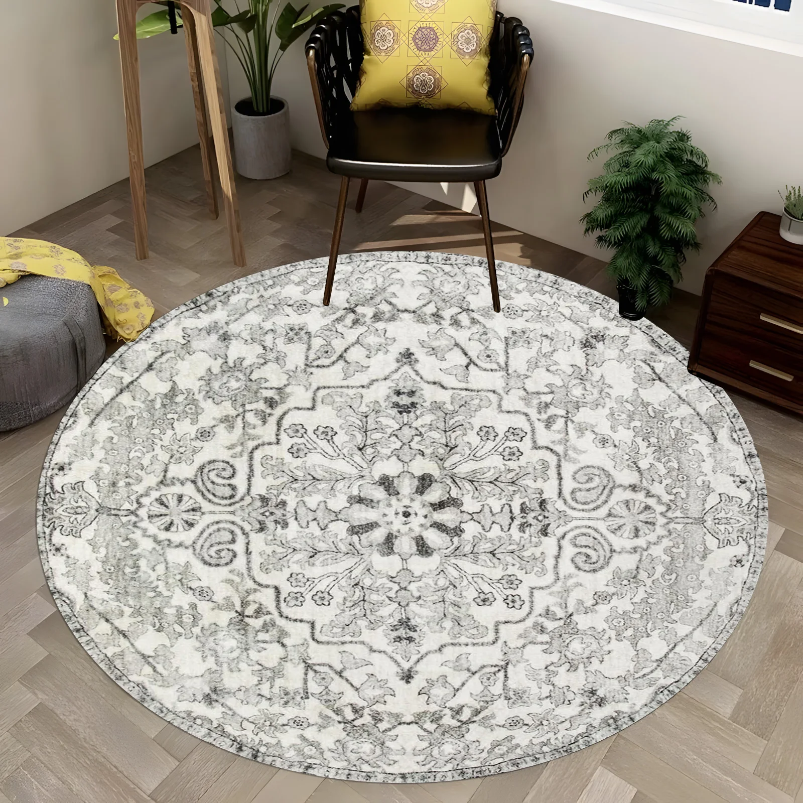 Round Vintage Floral Carpet - Soft Grey White Pattern, Non-Slip Area Rug for Living Room/Bedroom, Boho Home Decor Gift"
Round Vintage Floral Carpet - Soft Grey White Pattern, Non-Slip Area Rug for Living Room/Bedroom, Boho Home Decor Gift"