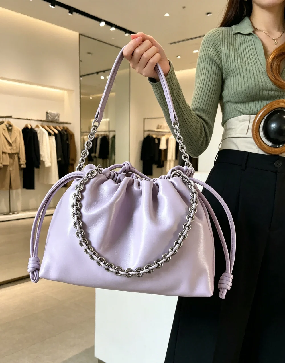 Wholesale priceElegant Light Purple Drawstring Leather Bucket Bag for Women Luxury Hobo Shoulder Bag with Thick Chain Strap for
Wholesale priceElegant Light Purple Drawstring Leather Bucket Bag for Women Luxury Hobo Shoulder Bag with Thick Chain Strap for