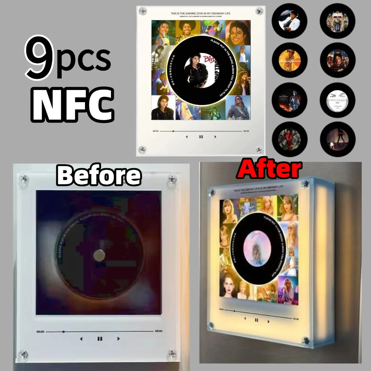 Creative Vinyl Disc Player Fridge Magnet Decor,with 9Pcs NFC Rotating Disc Cards ,NFC Sensing Retro Player With Night Light
Creative Vinyl Disc Player Fridge Magnet Decor,with 9Pcs NFC Rotating Disc Cards ,NFC Sensing Retro Player With Night Light