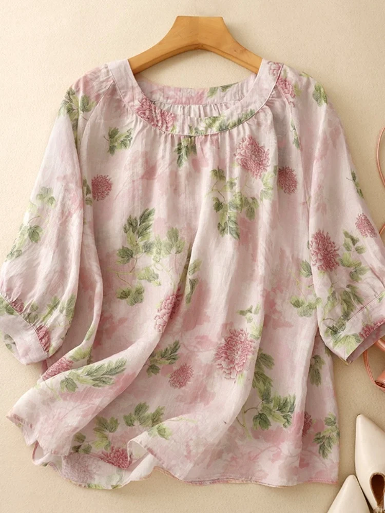 Высококачественная хлопково-льняная женская футболка с цветочным принтом, свободная посадка, летняя модная повседневная футболка для мам, корейская, с шестигранным принтом
Высококачественная хлопково-льняная женская футболка с цветочным принтом, свободная посадка, летняя модная повседневная футболка для мам, корейская, с шестигранным принтом