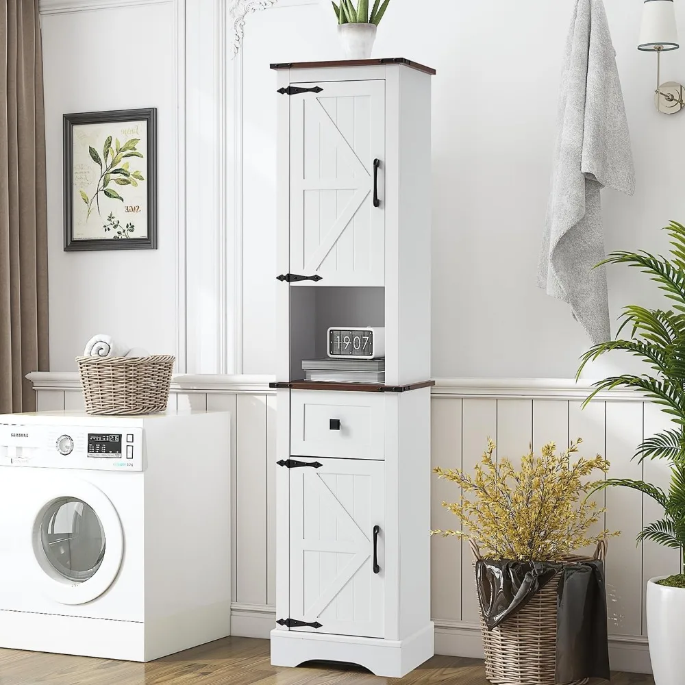 Tall Bathroom Storage Cabinet, 68 Farmhouse Linen Tower with Adjustable Shelves & Drawer, Rustic Narrow Storage Cabinet f
Tall Bathroom Storage Cabinet, 68 Farmhouse Linen Tower with Adjustable Shelves & Drawer, Rustic Narrow Storage Cabinet f
