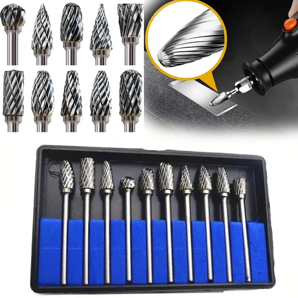 10PCS Carbide Burr Set Compatible with Dremel 1/8" Shank Die Grinder Rotary Tool Rasp Bits Wood Metal Carving Electric Grinding
10PCS Carbide Burr Set Compatible with Dremel 1/8" Shank Die Grinder Rotary Tool Rasp Bits Wood Metal Carving Electric Grinding