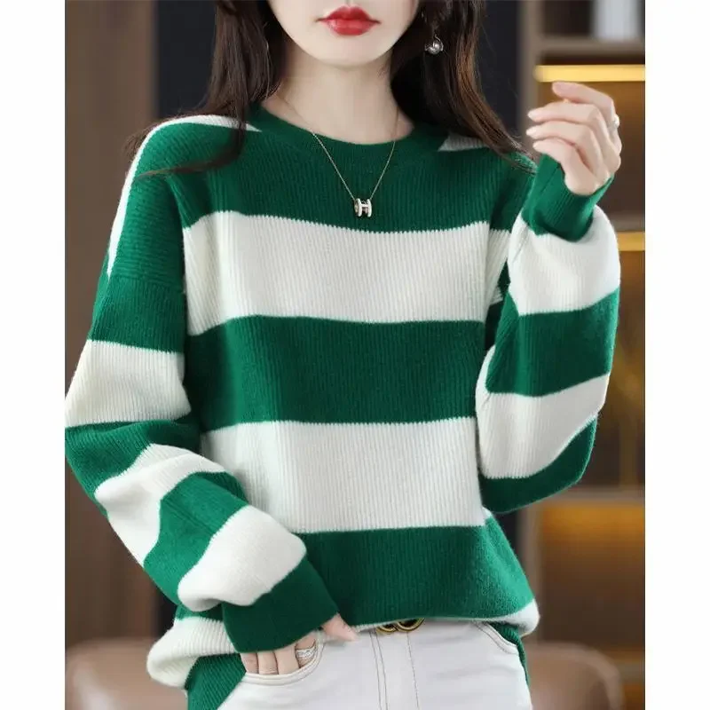 Autumn Winter Fashion Casual O-Neck Striped Knitted Pullovers for Women New Korean Fashion All-match Tops Sweaters T-Shirt E697 
Autumn Winter Fashion Casual O-Neck Striped Knitted Pullovers for Women New Korean Fashion All-match Tops Sweaters T-Shirt E697