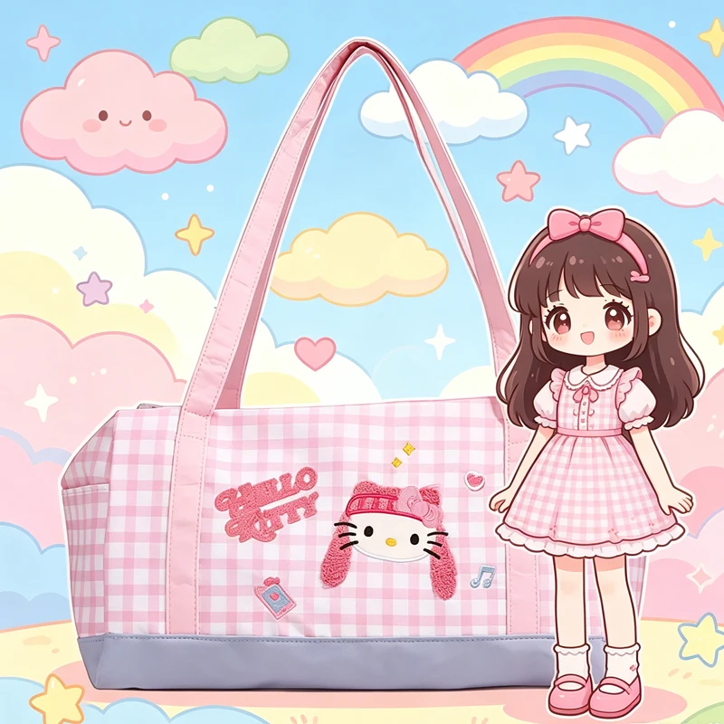 Hello Kittys Cartoon Shoulder Bag Cute Grid Travel Bag One Shoulder Crossbody Portable Large Capacity Luggage Bag Short Distance
Hello Kittys Cartoon Shoulder Bag Cute Grid Travel Bag One Shoulder Crossbody Portable Large Capacity Luggage Bag Short Distance