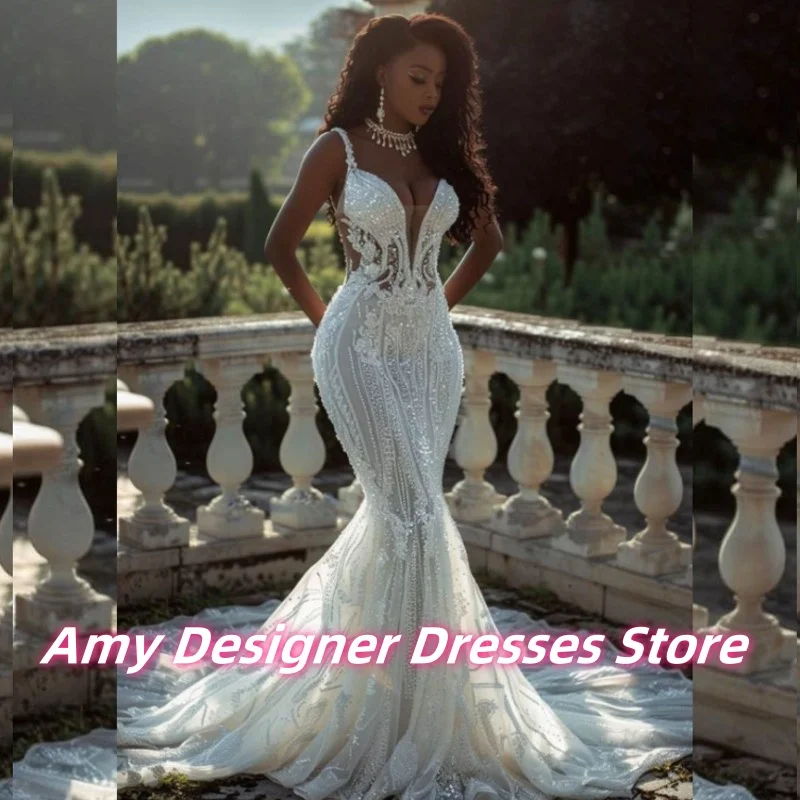 Exquisite Sequin Mermaid Wedding Dresses For South African Spaghetti Straps Bride Gowns Luxurious Beaded Females Customized
Exquisite Sequin Mermaid Wedding Dresses For South African Spaghetti Straps Bride Gowns Luxurious Beaded Females Customized