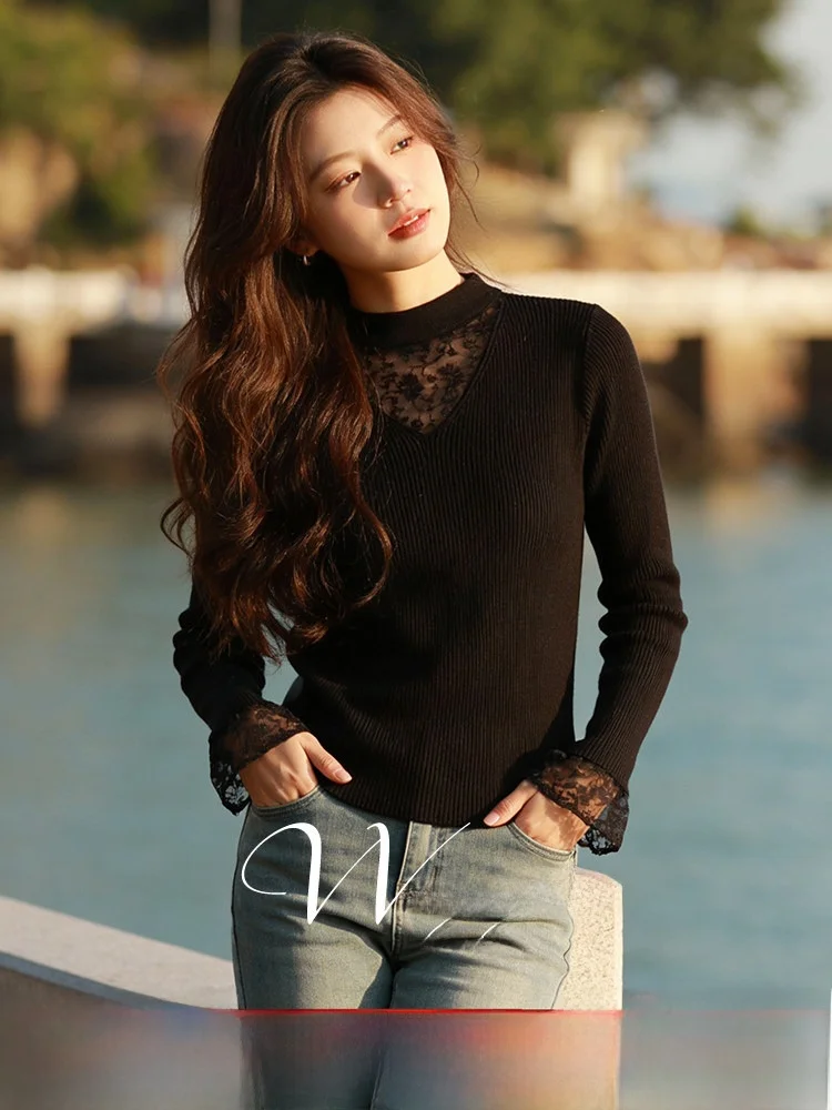 Winter New plus Size Lace Splicing Knitted Top Women's Casual Style Polyester Fiber Long Sleeve Half High Collar Regular Length
Winter New plus Size Lace Splicing Knitted Top Women's Casual Style Polyester Fiber Long Sleeve Half High Collar Regular Length