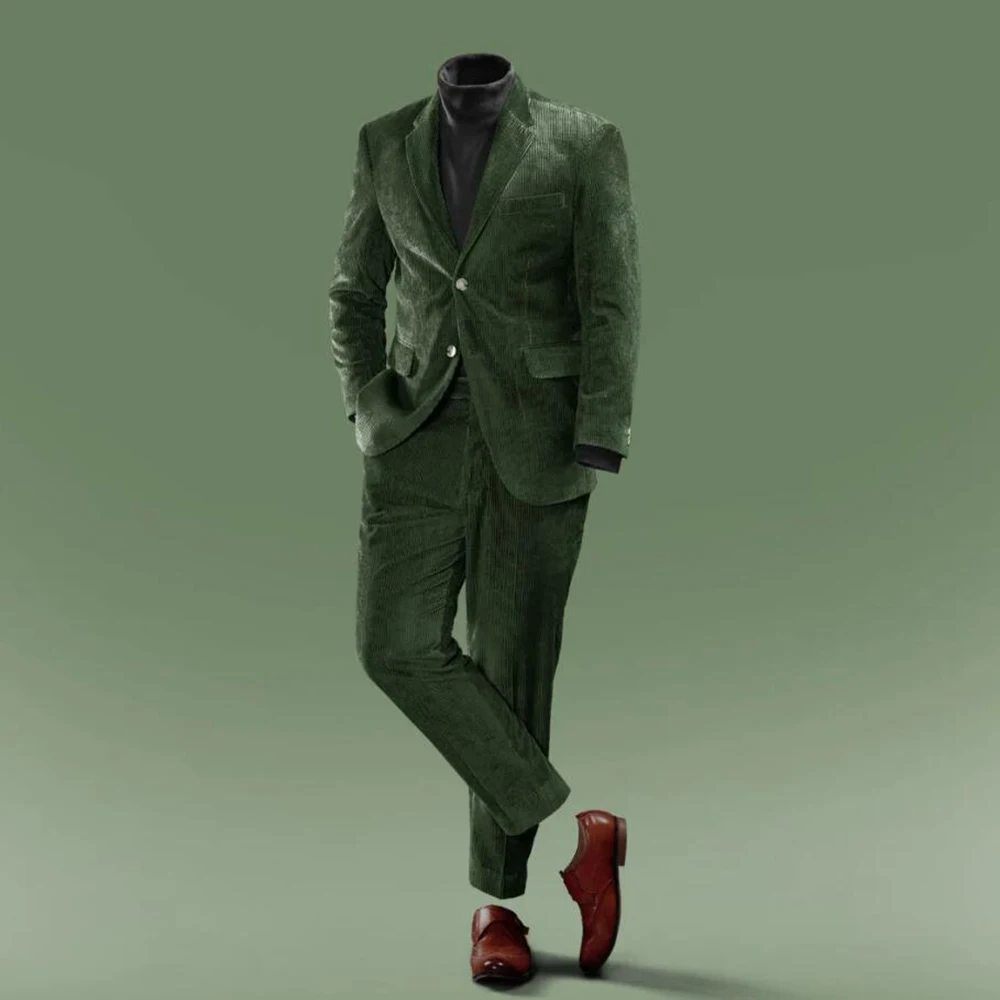 Corduroy Green Men's Suits 2-Piece Man Business Blazer Single Breasted Blazer Customized Groom Tuxedo traje de hombre elegante
Corduroy Green Men's Suits 2-Piece Man Business Blazer Single Breasted Blazer Customized Groom Tuxedo traje de hombre elegante
