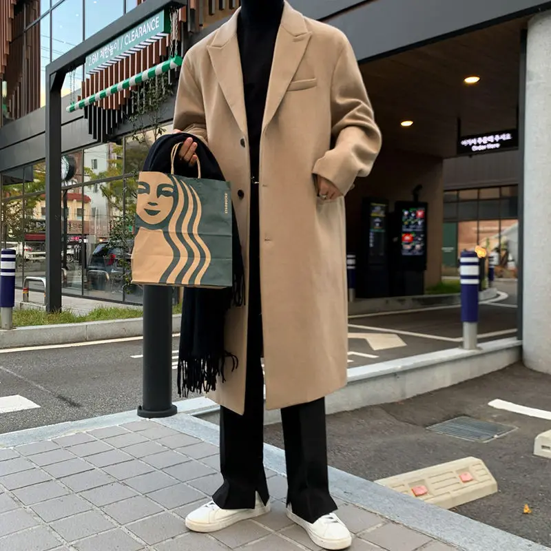 Woolen Coat Men's Medium Length Autumn and Winter Korean Version Loose Trend Over Knee British Trench Coat
Woolen Coat Men's Medium Length Autumn and Winter Korean Version Loose Trend Over Knee British Trench Coat