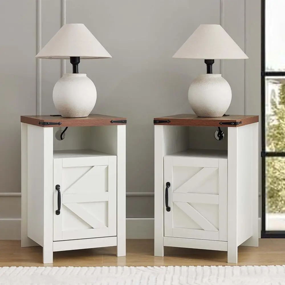 White Farmhouse Nightstand Set Of 2, End Tables Set With Charging Station, Night Stand With Door And Storage Shelf, Sofa Side
White Farmhouse Nightstand Set Of 2, End Tables Set With Charging Station, Night Stand With Door And Storage Shelf, Sofa Side