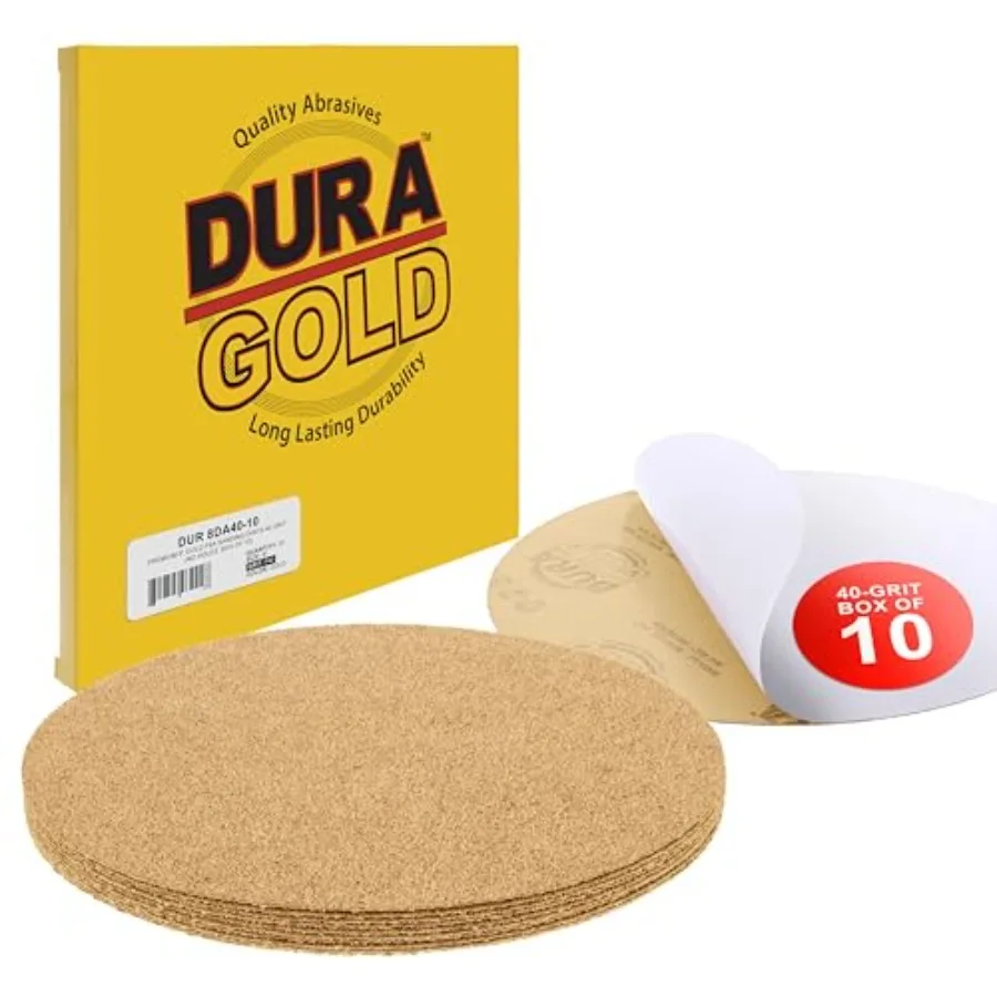 Premium 8" Gold PSA Sanding Discs - 40 Grit Box of 10 - Self Adhesive Stickyback Sandpaper for DA Sander, Finishing Coarse-Cut
Premium 8" Gold PSA Sanding Discs - 40 Grit Box of 10 - Self Adhesive Stickyback Sandpaper for DA Sander, Finishing Coarse-Cut