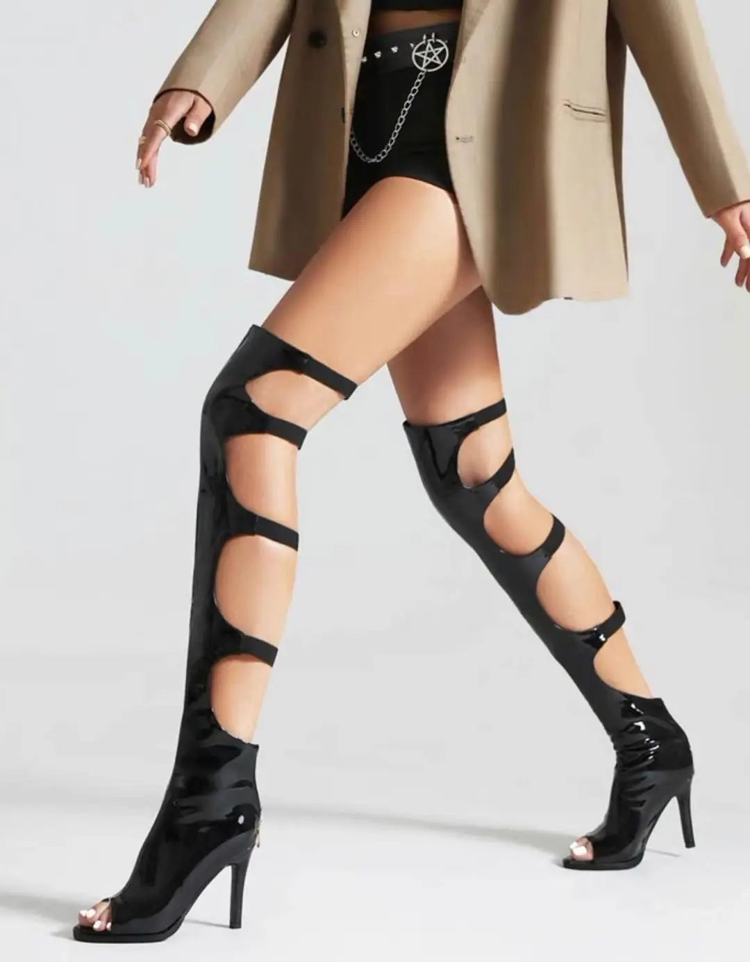 Summer Sexy High Heels Women Boots Shoes 2024 Punk Style Open Toe Over Knee Boots Metal Toe Stage Rock Boots
Summer Sexy High Heels Women Boots Shoes 2024 Punk Style Open Toe Over Knee Boots Metal Toe Stage Rock Boots