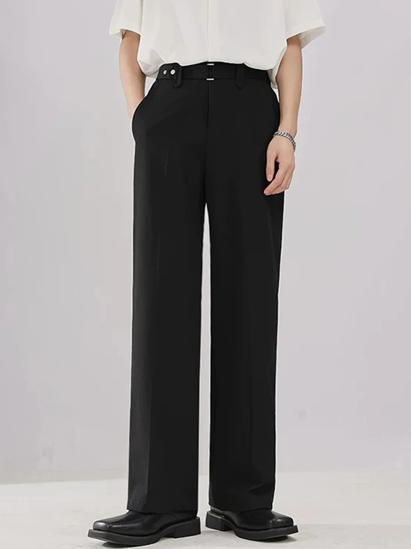 Casual Black Men's Pants Spring Summer Naples Style Loose Fit Korean System Drapey Polyester Fabric Straight Leg Suit Trousers
Casual Black Men's Pants Spring Summer Naples Style Loose Fit Korean System Drapey Polyester Fabric Straight Leg Suit Trousers