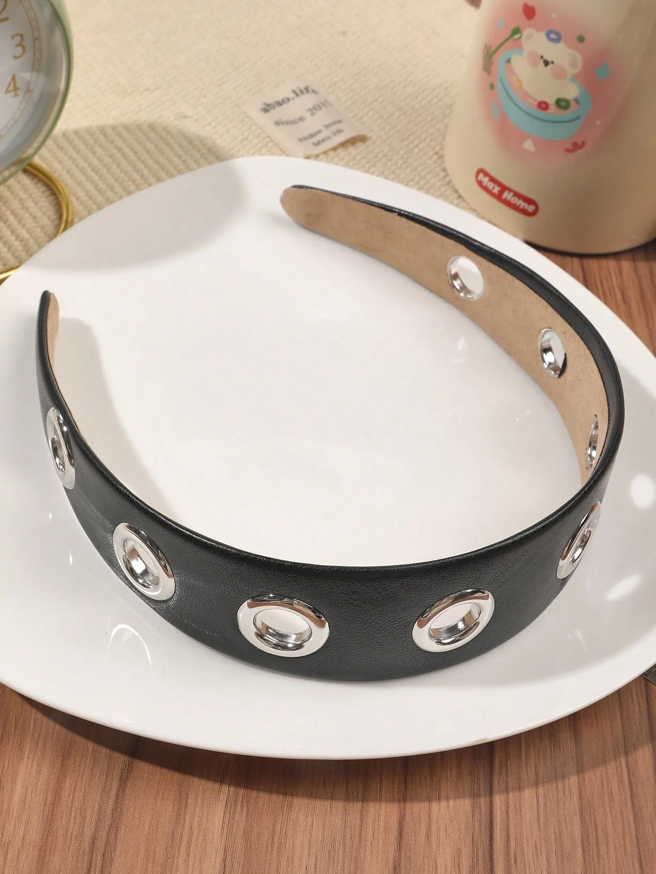 Punk Style Black Faux Leather Metal Grommet Headband For Women
Punk Style Black Faux Leather Metal Grommet Headband For Women