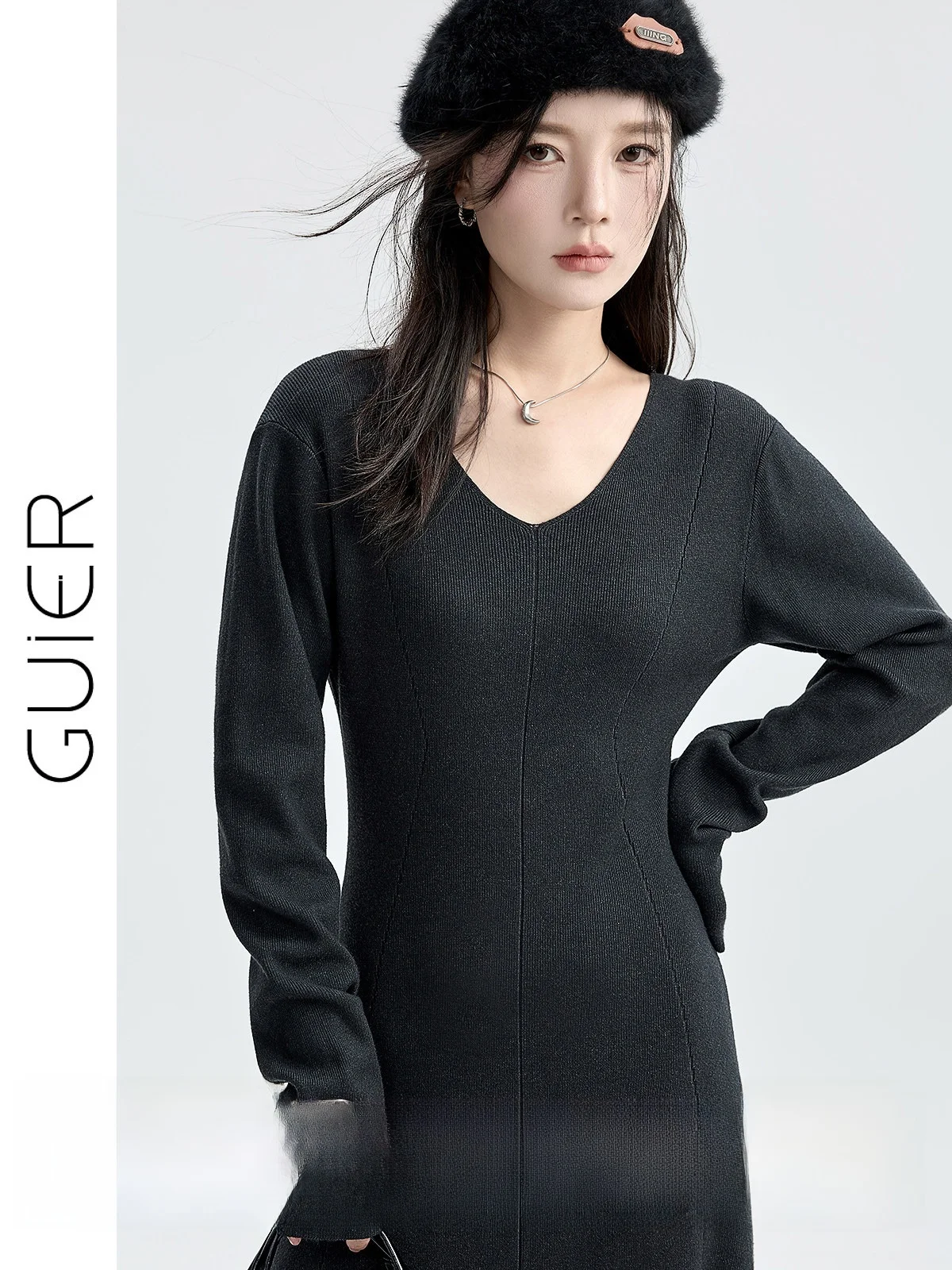 Guier Knitted Patchwork Dress Women's V-neck Waist-cinching Slimming Base Layer Skirt A-line Casual Long Sleeve Winter New
Guier Knitted Patchwork Dress Women's V-neck Waist-cinching Slimming Base Layer Skirt A-line Casual Long Sleeve Winter New