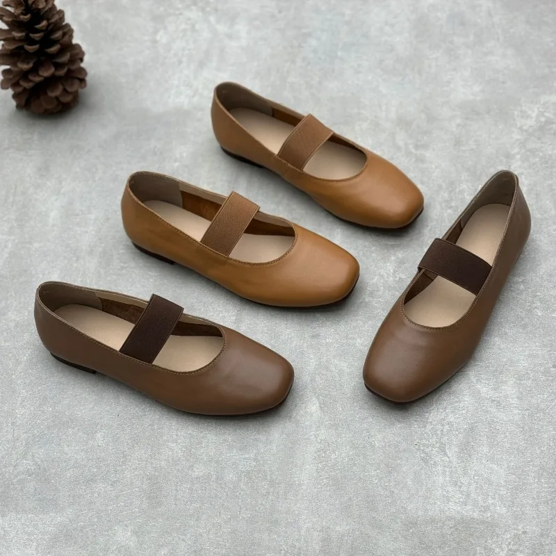 Brown women's shoes cowhide flat casual loafers Elastic all real leather Ballet Retro Health nostalgic old country
Brown women's shoes cowhide flat casual loafers Elastic all real leather Ballet Retro Health nostalgic old country