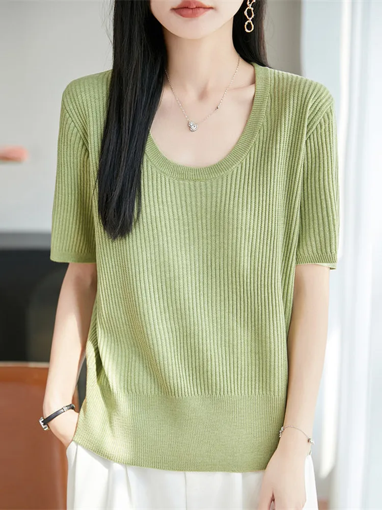 Slimming Knitted U-Neck T-Shirt Women's round Neck High Waist Slimming Skirt Base Shirt Casual Style Soft Fabric Breathable
Slimming Knitted U-Neck T-Shirt Women's round Neck High Waist Slimming Skirt Base Shirt Casual Style Soft Fabric Breathable