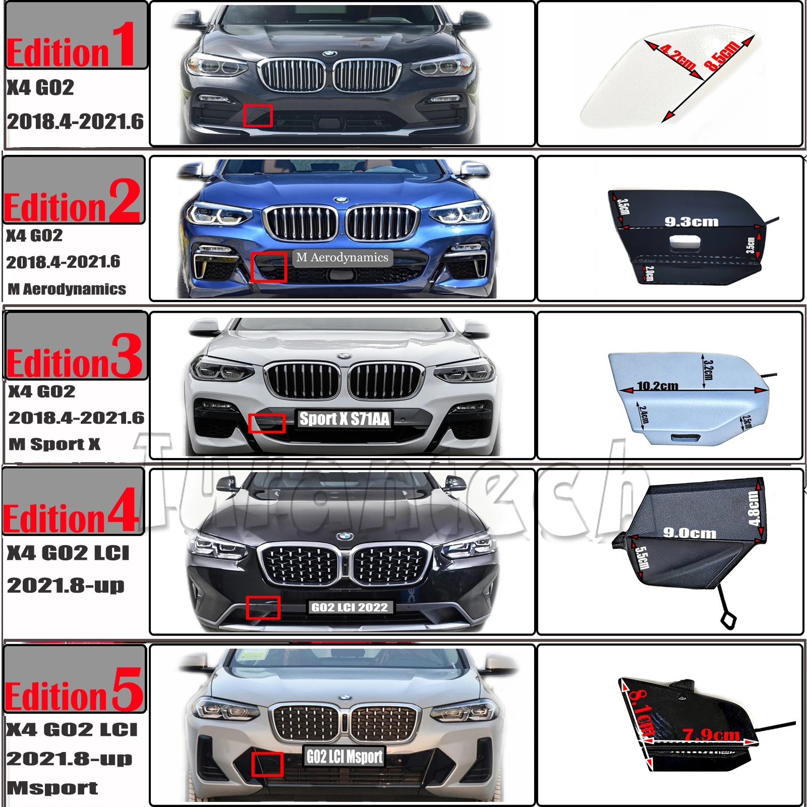 Передняя крышка буксировки для 18-24 BMW X4 G02 X4 20dX 20iX 25dX 30dX 30iX M40dX M40ix xDrive sDrive Сав, крышка бампера с крючком
Передняя крышка буксировки для 18-24 BMW X4 G02 X4 20dX 20iX 25dX 30dX 30iX M40dX M40ix xDrive sDrive Сав, крышка бампера с крючком