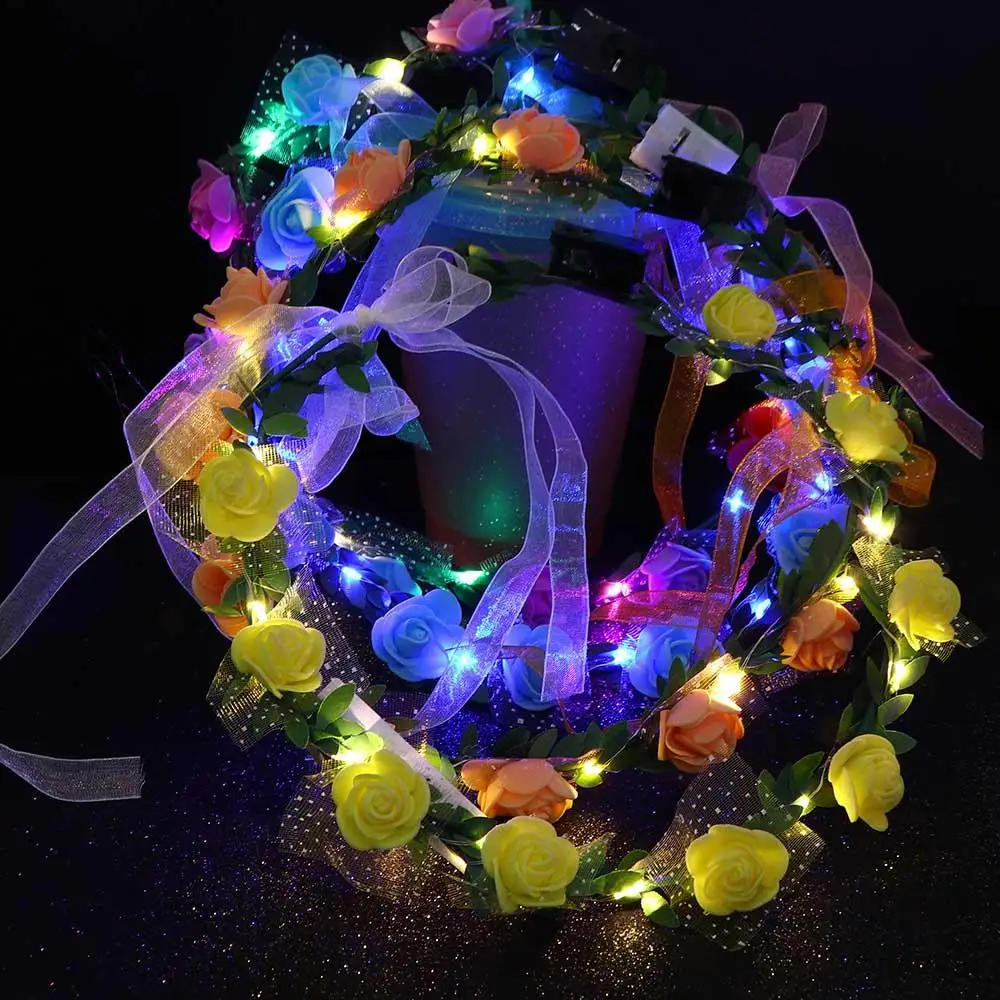 Sweet Vintage Foam Luminous Rose Flower Party Crown Flower Headband LED Light Garland Wreath Decoration Women Headwear
Sweet Vintage Foam Luminous Rose Flower Party Crown Flower Headband LED Light Garland Wreath Decoration Women Headwear