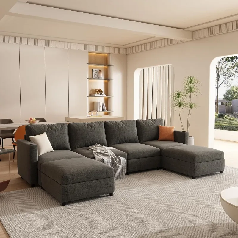 Modular Sectional Sofa with Storage Seats,Modern Large U-Shape Convertible Couch W/ 2 Movable Ottomans,6 Seat Upholstered
Modular Sectional Sofa with Storage Seats,Modern Large U-Shape Convertible Couch W/ 2 Movable Ottomans,6 Seat Upholstered