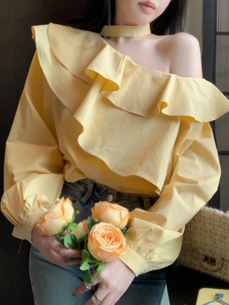 Sweet Lace Trim Shoulder Bridesmaid Shirt Women's Loose Neck Hanging Design Korean Style Long Sleeve Pure Color Spring Fashion
Sweet Lace Trim Shoulder Bridesmaid Shirt Women's Loose Neck Hanging Design Korean Style Long Sleeve Pure Color Spring Fashion