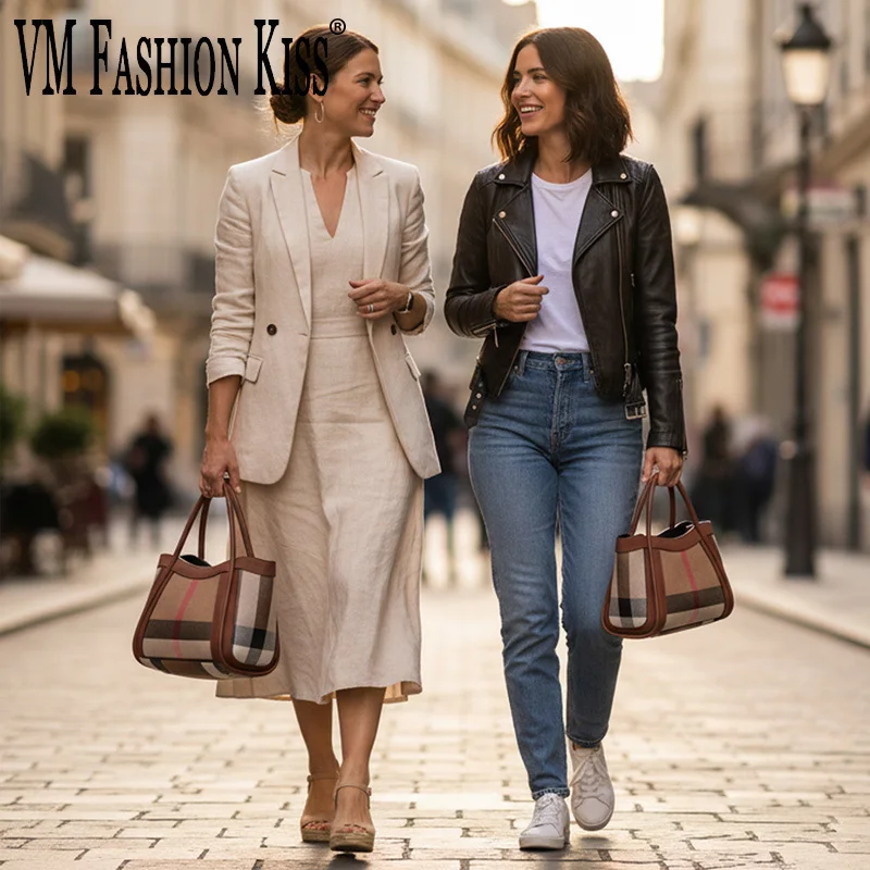 Two Sizes Women's Striped Canvas + Genuine Leather Large-Capacity Crossbody Handbag Plaid Design High-End Stylish Composite Bag
Two Sizes Women's Striped Canvas + Genuine Leather Large-Capacity Crossbody Handbag Plaid Design High-End Stylish Composite Bag
